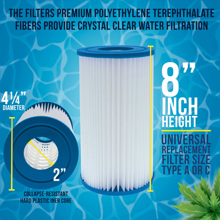 U.S. Pool Supply® 4 Pack of Universal Replacement Filter Cartridges, Type A or C, Compatible with Above Ground Swimming Pool Pumps Using A or C Filters