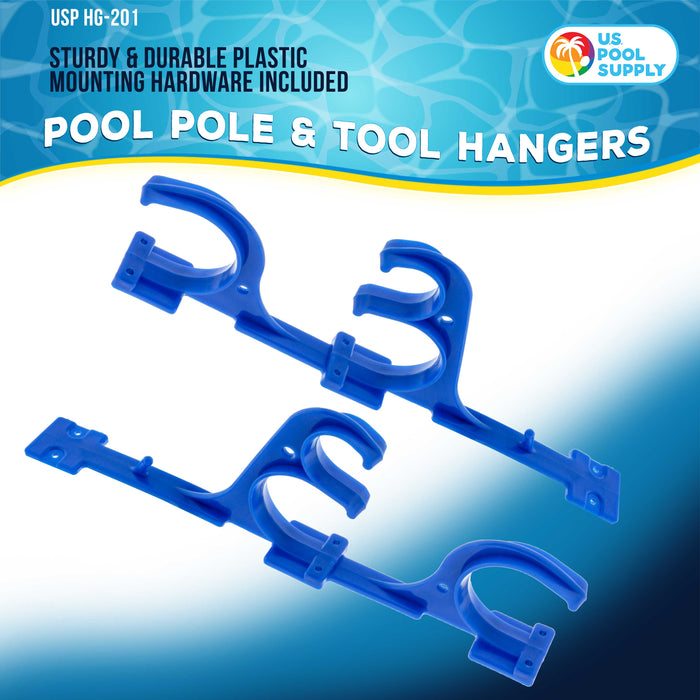 U.S. Pool Supply® Set of 2 Plastic Pool Hangers for Telescopic Poles - Store Poles with Nets, Vacuums, Hoses & Attachments