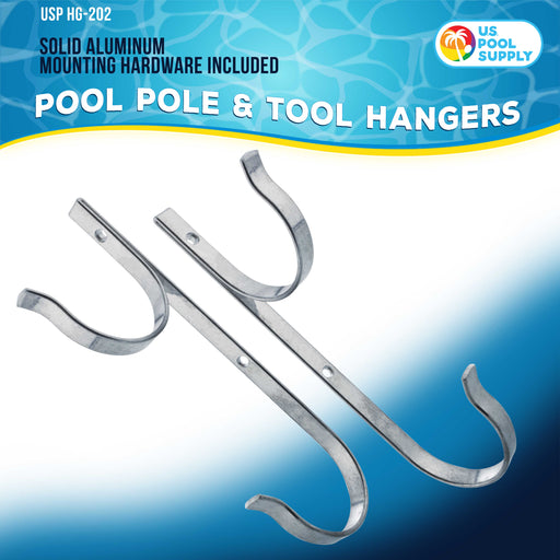 U.S. Pool Supply® Set of 2 Aluminum Pool Hangers for Telescopic Poles - Store Poles with Nets, Vacuums, Hoses & Attachments