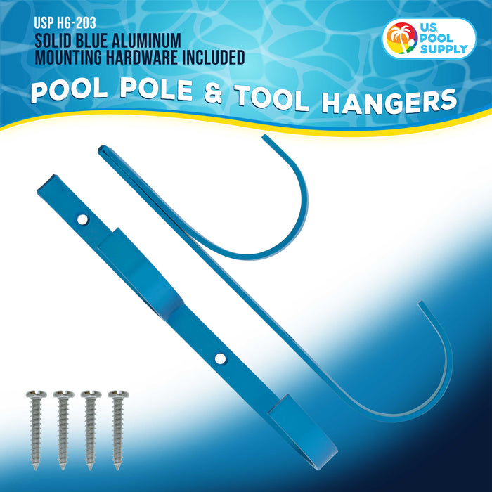 U.S. Pool Supply Set of 2 Blue Aluminum Pool Hangers for Telescopic Poles - Store Poles with Nets, Vacuums, Hoses & Attachments - Organize Swimming Pool Area, Accessory Equipment