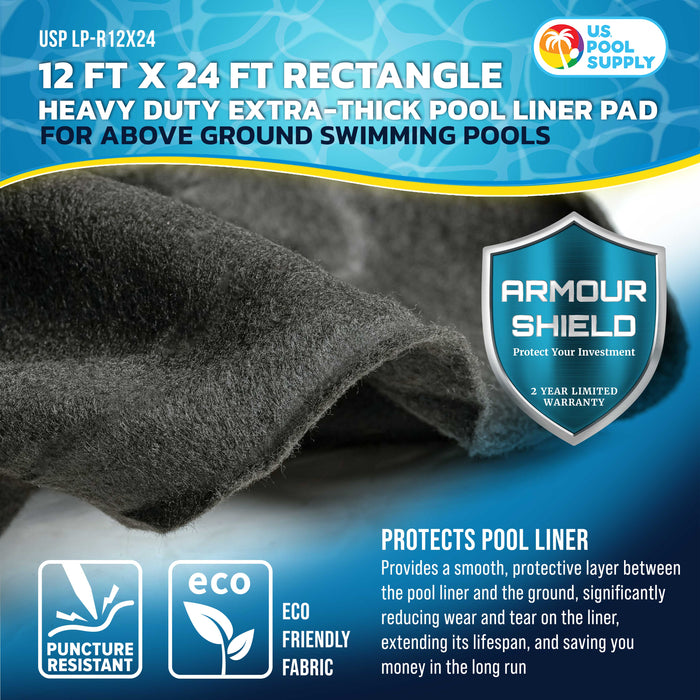 U.S. Pool Supply 12-Foot x 24-Foot Rectangle Heavy Duty Pool Liner Pad for Above Ground Swimming Pools - Protects Pool Liner, Prevents Punctures