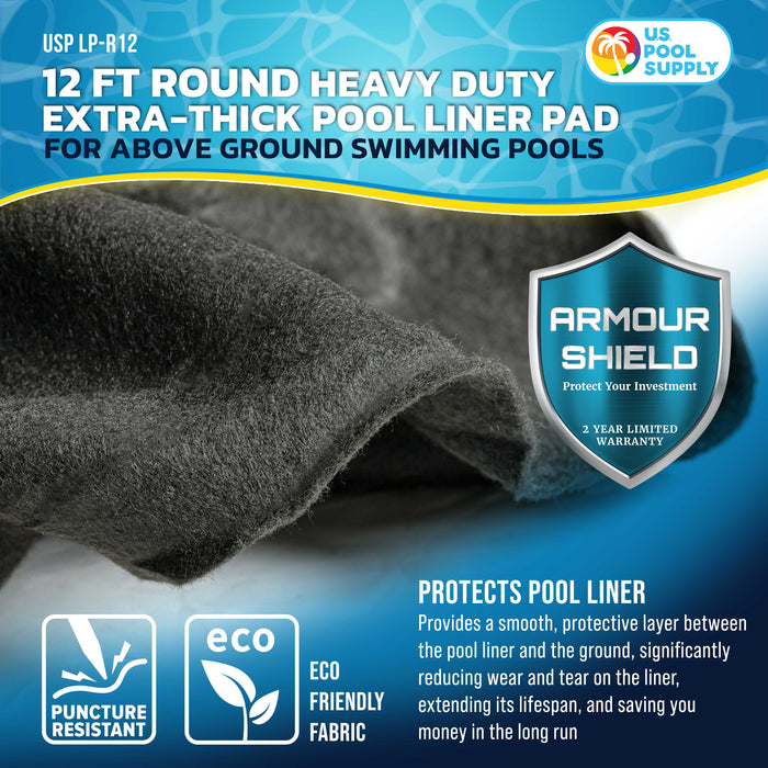 U.S. Pool Supply 12-Foot Round Heavy Duty Pool Liner Pad for Above Ground Swimming Pools - Protects Pool Liner, Prevents Punctures Weed Barrier Fabric