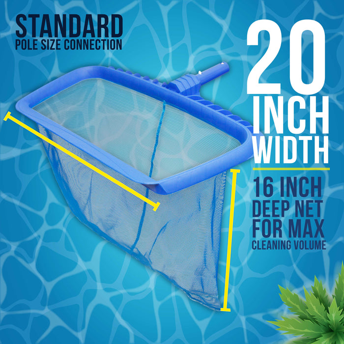 U.S. Pool Supply® Professional Heavy Duty 20" Swimming Pool Leaf Rake with Deep 16" Net Bag - Fine Mesh Netting, Easy Scoop Edge - Fits Standard Swimming Pool Pole