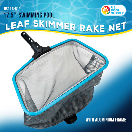U.S. Pool Supply 17.5" Swimming Pool Leaf Skimmer Rake Net with Strong Aluminum Frame - 15" Deep Double-Stitched Fine Mesh Netting, Debris Removal