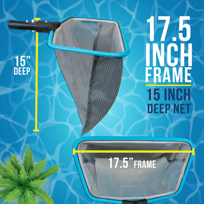 U.S. Pool Supply 17.5" Swimming Pool Leaf Skimmer Rake Net with Strong Aluminum Frame - 15" Deep Double-Stitched Fine Mesh Netting, Debris Removal