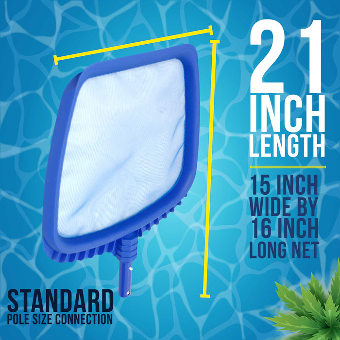 Professional Heavy Duty Large 15" x 16" Swimming Pool Leaf Skimmer Net - Fine Mesh Netting, Easy Scoop Edge - Fits Standard Swimming Pool Poles