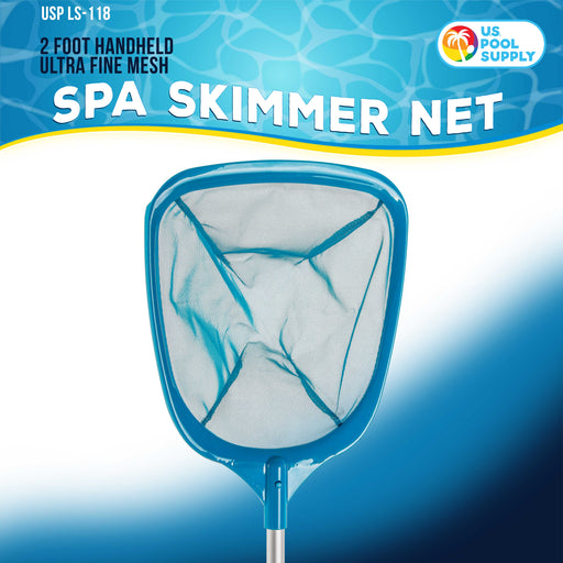 U.S. Pool Supply® Professional Spa, Hot Tub, Pool Hand Leaf Skimmer Net with 12" Aluminum Pole - Deep Ultra Fine Mesh Netting Bag Basket, Clean the Finest Debris