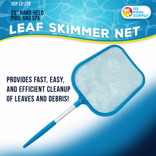 U.S. Pool Supply® Professional Spa, Hot Tub, Pool Hand Leaf Skimmer Net, 26" Long with 12" Aluminum Pole - Fine Mesh Netting, Cleanout Leaves, Debris