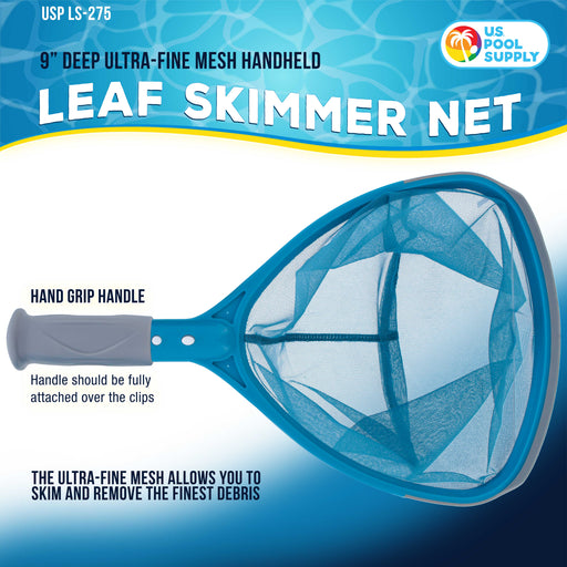 U.S. Pool Supply Professional Spa, Hot Tub, Pool Hand Leaf Skimmer Net with Handle, 9" Deep Ultra Fine Mesh Netting Bag, Clean the Finest Debris, Pond