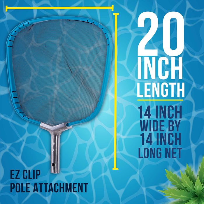 U.S. Pool Supply® Professional Heavy Duty 14" Swimming Pool Leaf Skimmer Net with Strong Reinforced Aluminum Frame Handle - Commercial Grade