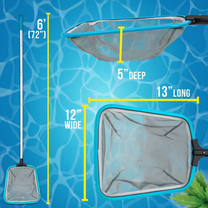 U.S. Pool Supply Swimming Pool, Spa 6-Foot Long Leaf Skimmer Net with 13" Aluminum Frame & Pole Sections - 5" Deep Ultra Fine Mesh Netting Bag Basket