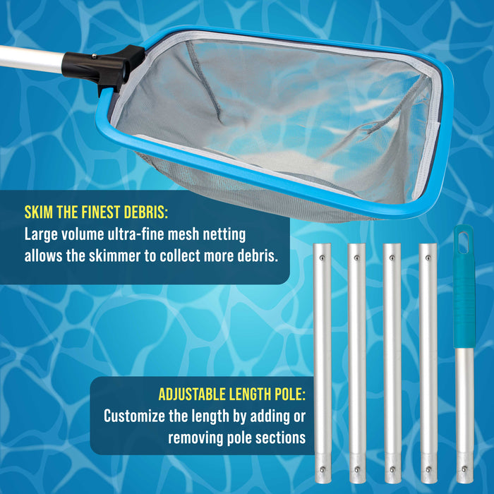 U.S. Pool Supply Swimming Pool, Spa 6-Foot Long Leaf Skimmer Net with 13" Aluminum Frame & Pole Sections - 5" Deep Ultra Fine Mesh Netting Bag Basket