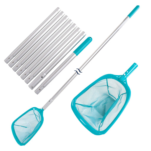 11.5 Foot Swimming Pool Leaf Skimmer Net with Telescopic Aluminum Pole, 8 Sections - 6" Deep Ultra Fine Mesh Netting, Remove Debris