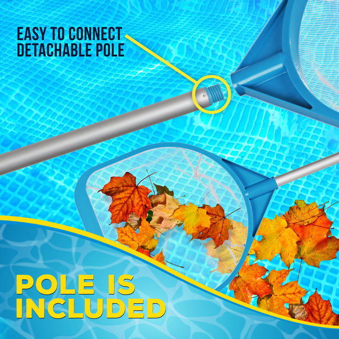 Pool and Spa Skimmer Net with Pole, Handheld Fine Mesh Pool Leaf Skimmer Net - Hand Held Spa, Hot Tub, Pond Cleaning - Step-Up 32" to 5 Feet Long, 5" Deep Netting, Scoop Skim Leaves