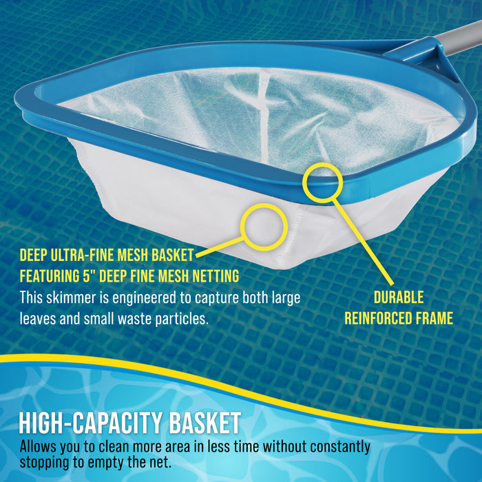 Pool and Spa Skimmer Net with Pole, Handheld Ultra-Fine Mesh Pool Leaf Skimmer Net - Hand Held Spa, Hot Tub, Pond Cleaning - Step-Up 32" to 5 Feet Long, 5" Deep Netting, Scoop Skim