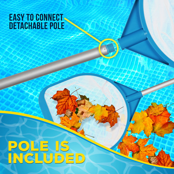 Pool and Spa Skimmer Net with Pole, Handheld Ultra-Fine Mesh Pool Leaf Skimmer Net - Hand Held Spa, Hot Tub, Pond Cleaning - Step-Up 32" to 5 Feet Long, 5" Deep Netting, Scoop Skim
