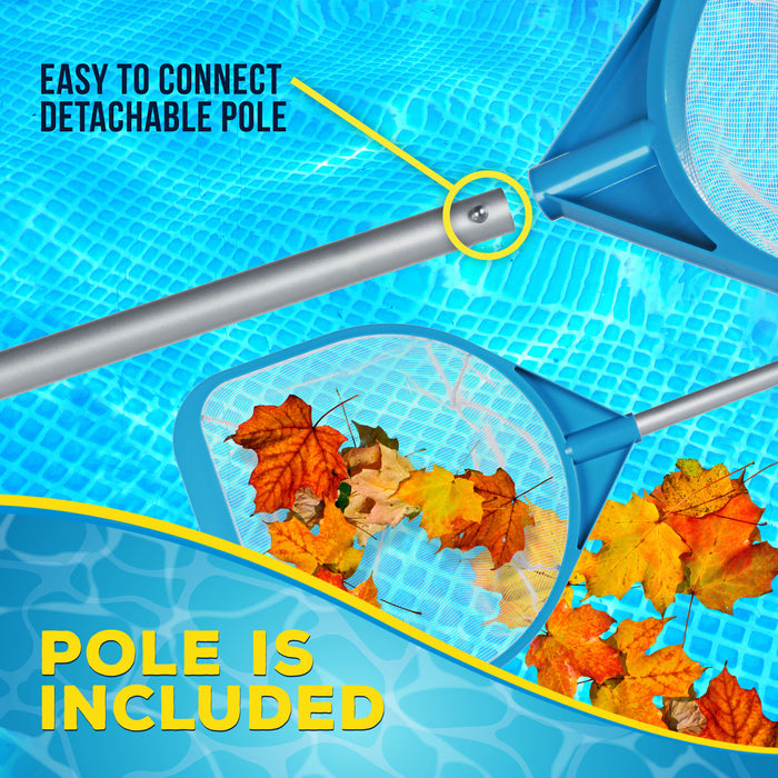 Pool and Spa Skimmer Net with Pole, 30" Long Handheld Fine Mesh Pool Skimmer Net - Hand Held Spa, Hot Tub, Pond Cleaning - 17" Pole Handle, Deep Leaf Netting, Scoop Skim Leaves