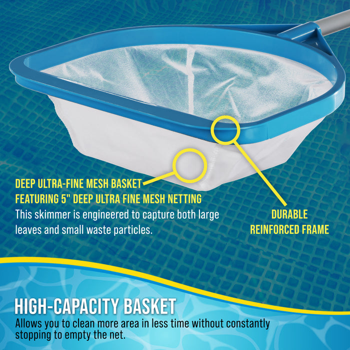 Pool and Spa Skimmer Net with Pole, 30" Long Handheld Ultra-Fine Mesh Pool Skimmer Net - Hand Held Spa, Hot Tub, Pond Cleaning - 17" Pole Handle, Deep Leaf Netting, Scoop Skim Leaves