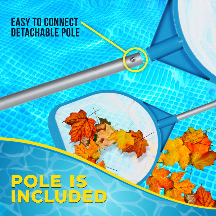 Pool and Spa Skimmer Net with Pole, 30" Long Handheld Ultra-Fine Mesh Pool Skimmer Net - Hand Held Spa, Hot Tub, Pond Cleaning - 17" Pole Handle, Deep Leaf Netting, Scoop Skim Leaves