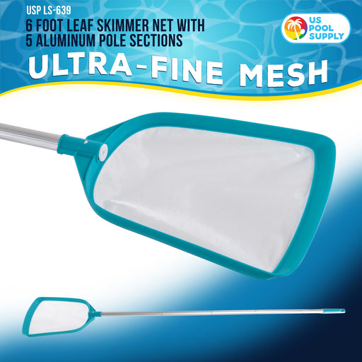 U.S. Pool Supply Professional Swimming Pool 6-Foot Leaf Skimmer Net with 5 Aluminum Pole Sections - Ultra Fine Mesh Netting, Skim the Finest Debris