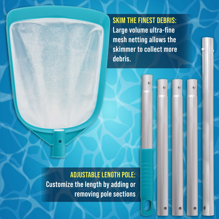 U.S. Pool Supply Professional Swimming Pool 6-Foot Leaf Skimmer Net with 5 Aluminum Pole Sections - Ultra Fine Mesh Netting, Skim the Finest Debris