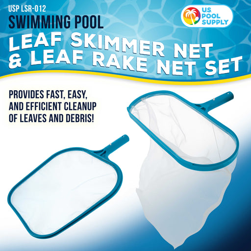 U.S. Pool Supply® Professional Swimming Pool 12" Leaf Skimmer Net & 16" Rake Net Set - Fine Mesh Netting, Clean Pool, Spa - Removes Leaves, Debris Fast