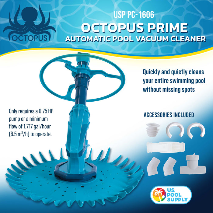 U.S. Pool Supply Octopus Prime Automatic Pool Vacuum Cleaner & Hose Set - Powerful Suction that Removes Swimming Pool Debris, Clean Floors Walls Steps