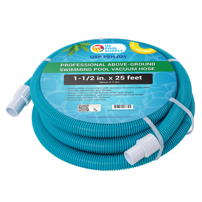 U.S. Pool Supply® 1-1/2" x 25 Foot Professional Above Ground Swimming Pool Vacuum Hose with Swivel Cuff - Removable Cuff, Cut to Fit - Filter Pumps
