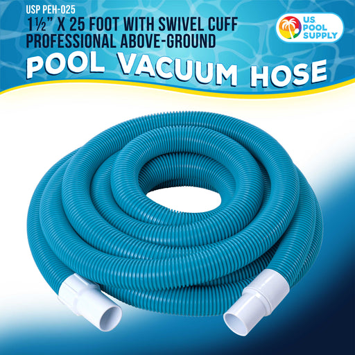 U.S. Pool Supply® 1-1/2" x 25 Foot Professional Above Ground Swimming Pool Vacuum Hose with Swivel Cuff - Removable Cuff, Cut to Fit - Filter Pumps