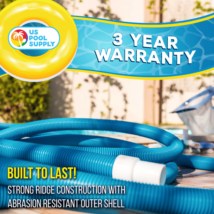 U.S. Pool Supply® 1-1/2" x 25 Foot Professional Above Ground Swimming Pool Vacuum Hose with Swivel Cuff - Removable Cuff, Cut to Fit - Filter Pumps