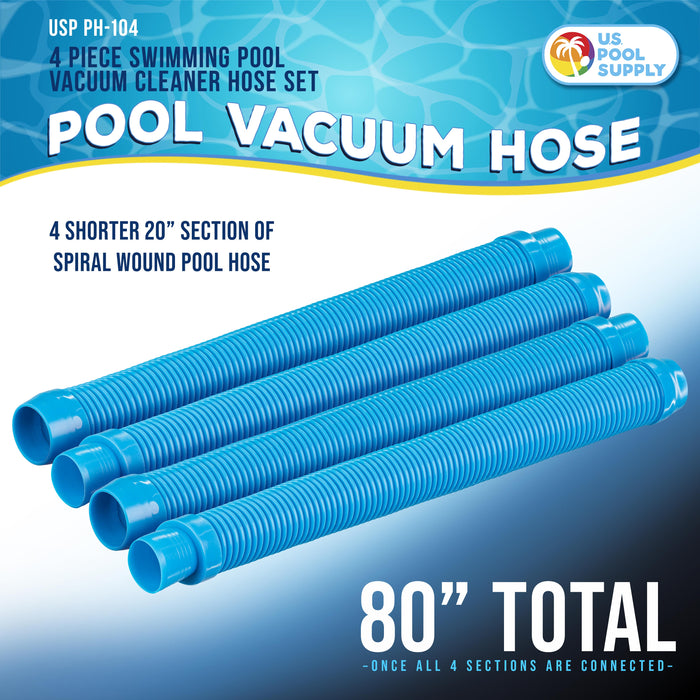 Professional Swimming Pool Vacuum Cleaner Hoses, Shorter 20" Sections, 4 Pieces - Extension Replacement Hoses 1.5" Cuffs Flexible Spiral Wound - Fits Most Brands of Automatic Cleaners