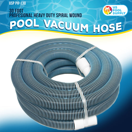 U.S. Pool Supply® 1-1/2" x 30 Foot Heavy Duty Spiral Wound Swimming Pool Vacuum Hose with Kink-Free Swivel Cuff, Flexible - Connect to Vacuum Heads