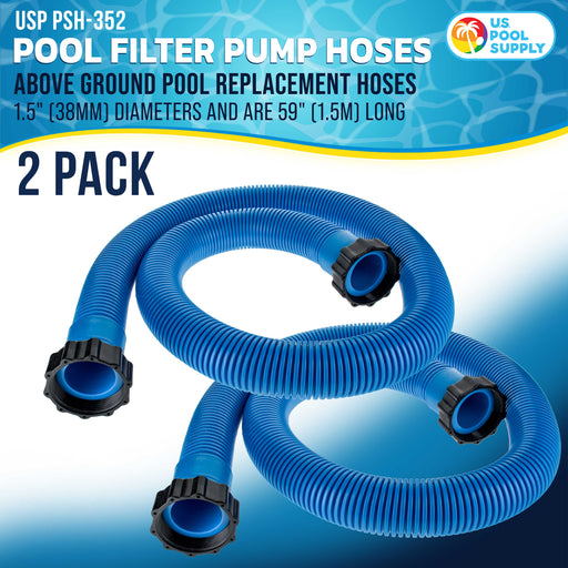 Above Ground Pool Hose Replacement 1.5" Diameter x 59" Long, Pack of 2, Blue - Compatible with Intex 29060E, Pool Filter Pump Hoses, Sand Filters, Saltwater Systems 1,500 to 2,500 GPH