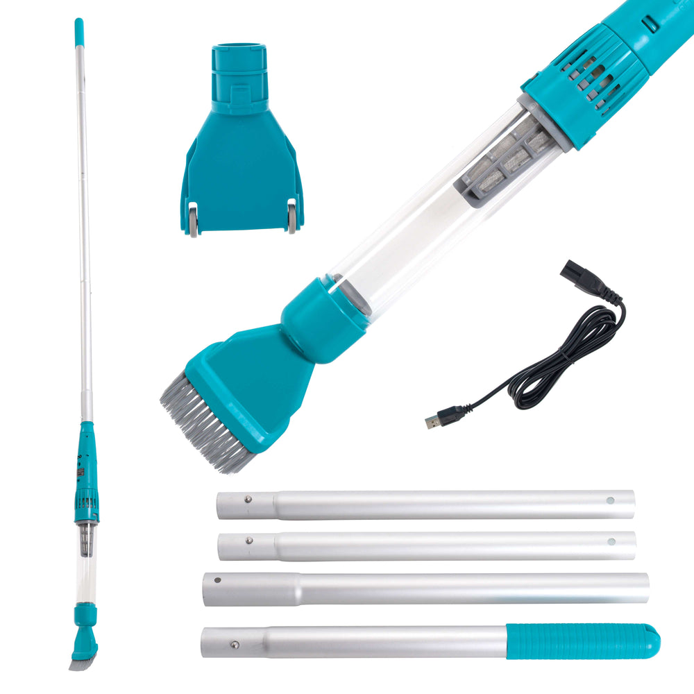 U.S. Pool Supply Octopus Handheld Pool Vacuum Cleaner Stick - Cordless, Rechargeable, Powerful Suction, Ultra-Fine Filtering, Brush & Wheel Heads