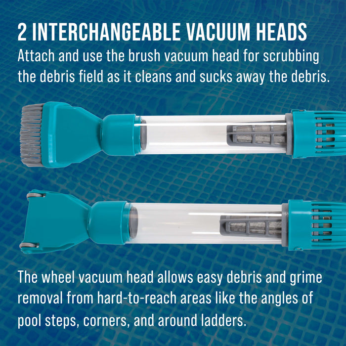 U.S. Pool Supply Octopus Handheld Pool Vacuum Cleaner Stick - Cordless, Rechargeable, Powerful Suction, Ultra-Fine Filtering, Brush & Wheel Heads
