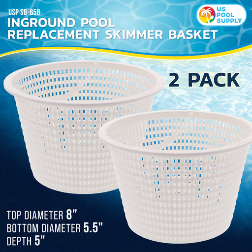 Swimming Pool Plastic Skimmer Replacement Basket (Set of 2) - Skim Remove Leaves, Bugs and Debris - 8" Top, 5.5" Bottom, 5" Deep - Not Weighted