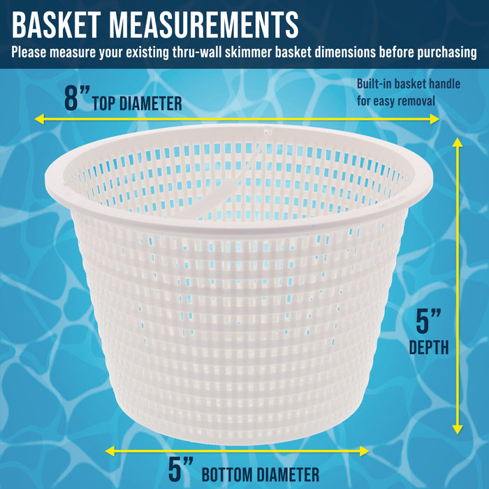 Swimming Pool Plastic Skimmer Replacement Basket (Set of 2) - Skim Remove Leaves, Bugs and Debris - 8" Top, 5.5" Bottom, 5" Deep - Not Weighted