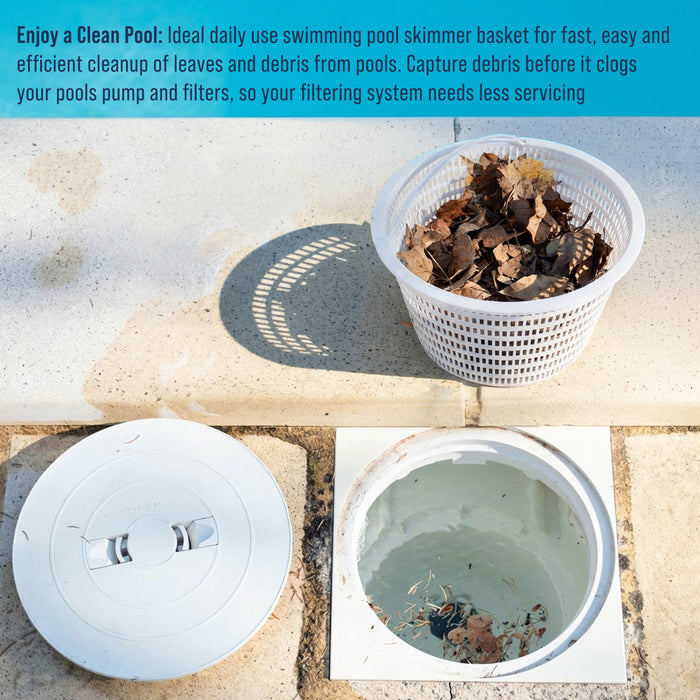 Swimming Pool Plastic Skimmer Replacement Basket (Set of 2) - Skim Remove Leaves, Bugs and Debris - 8" Top, 5.5" Bottom, 5" Deep - Not Weighted