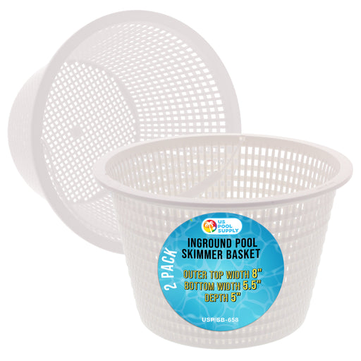 Swimming Pool Plastic Skimmer Replacement Basket (Set of 2) - Skim Remove Leaves, Bugs and Debris - 8" Top, 5.5" Bottom, 5" Deep - Not Weighted