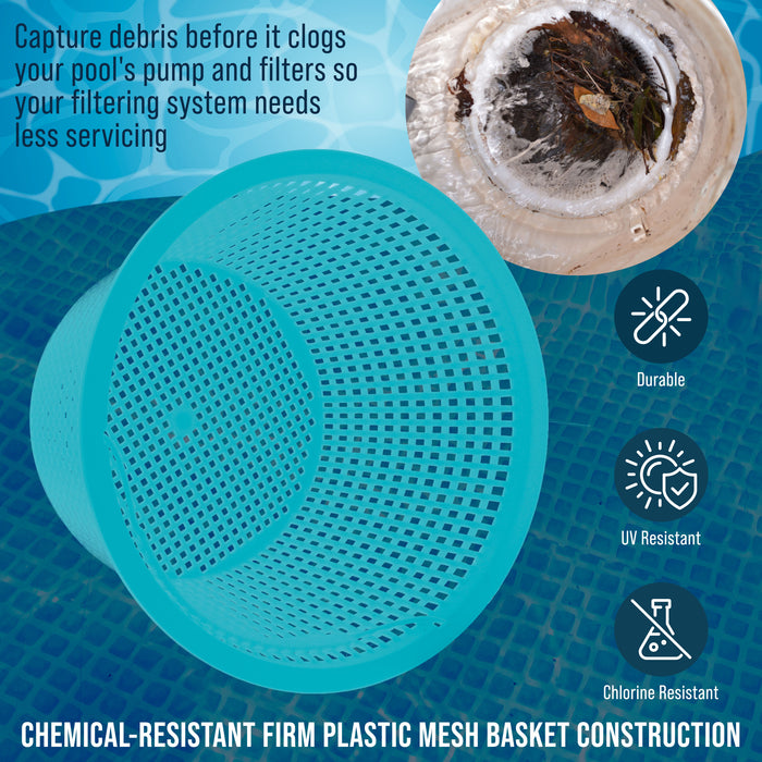 Swimming Pool Teal Blue Plastic Skimmer Replacement Basket (Set of 2) - Skim Remove Leaves and Debris - 8" Top, 5.5" Bottom, 5" Deep - Not Weighted