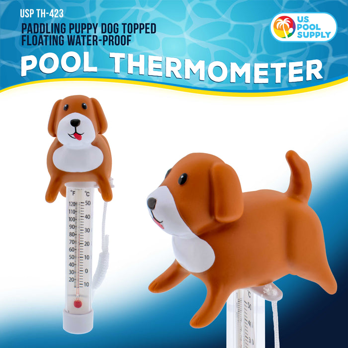 U.S. Pool Supply Floating Paddling Puppy Dog Thermometer - Easy to Read Temperature Display, Measures up to 120°F & 50°C, Swimming Pool Spa, Kids Pool