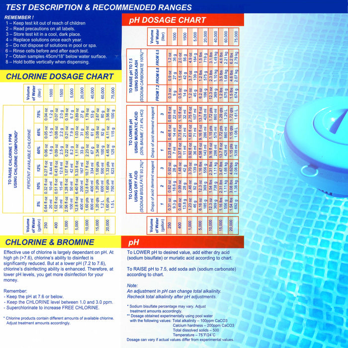 Basic 3-Way Swimming Pool & Spa Test Kit - Tests Water for pH, Chlorine, and Bromine - OTO and Phenol Red Test Solutions - Maintain the Proper Chemical Balance of Pool Water