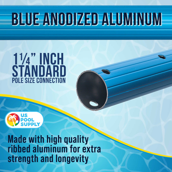 U.S. Pool Supply® 12 Foot Blue Anodized Aluminum Telescopic Swimming Pool Pole, Adjustable 2 Piece Expandable Step-Up - Attach Connect Skimmer Nets, Rakes, Brushes