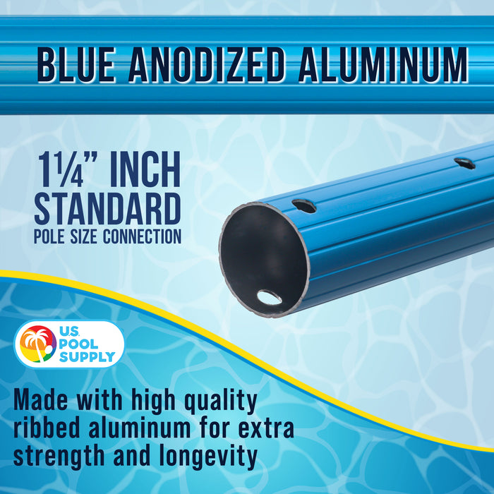 U.S. Pool Supply Professional 8-Foot Blue Anodized Aluminum Telescopic Swimming Pool Pole, Adjustable 2 Piece Expandable Step-Up - Attach Skimmer Nets