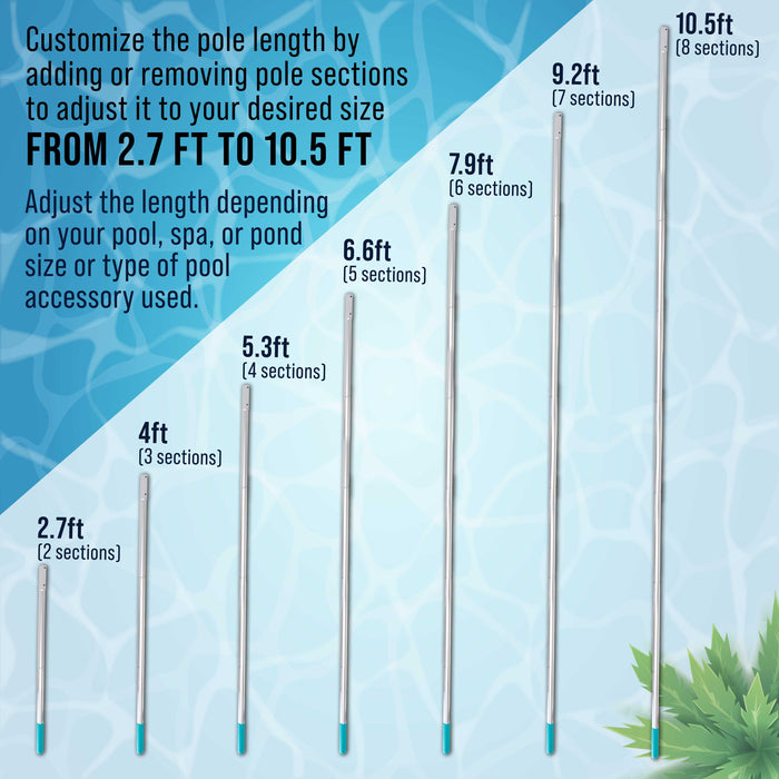 U.S. Pool Supply 10.5 Foot Aluminum Telescopic Swimming Pool Pole - 8 Adjustable Connecting Sections, Attach Skimmer Nets, Rakes, Brushes, Vacuum Head