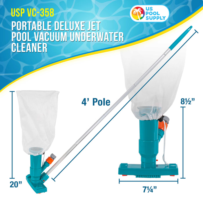 U.S. Pool Supply® Portable Deluxe Jet Pool Vacuum Underwater Cleaner with Pole, Brushes, Leaf Bag, Telescopic Pole Attachment - Above Ground Pools Spas