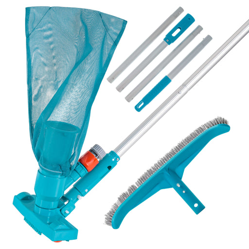 U.S. Pool Supply Deluxe Swimming Pool Maintenance Kit with Deluxe Jet Vacuum, 16" Floor & Wall Scrub Brush, Adjustable Telescopic Pole - Remove Debris