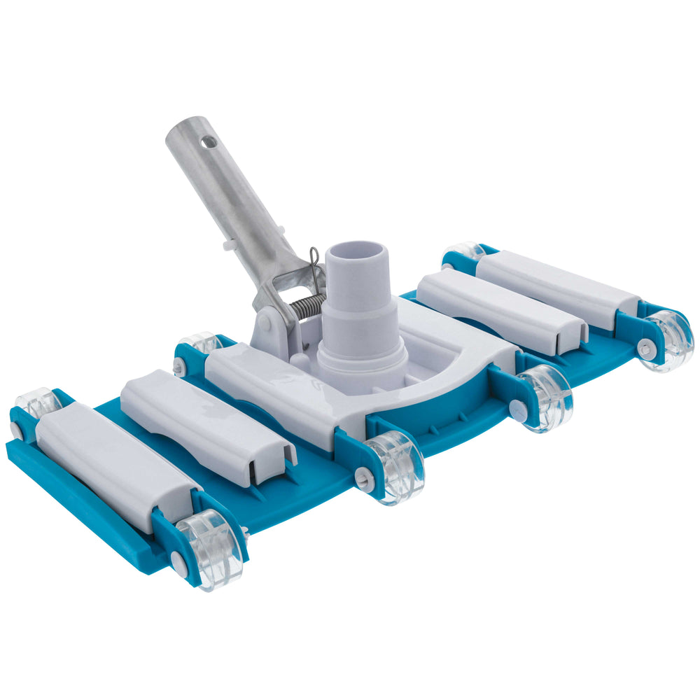 U.S. Pool Supply 14" Manual Pool Vacuum Head for Inground Pools, Flexible, Weighted - 6 Weights, Swivel Hose Connection 1.25" or 1.5", Aluminum Handle