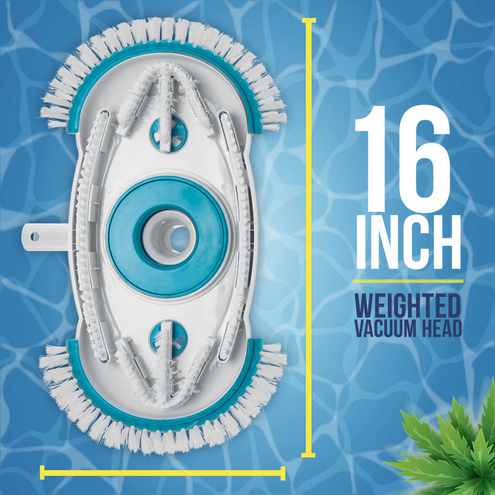 U.S. Pool Supply® 16" Weighted Pool Vacuum Head with Nylon Side Bristles, Swivel Hose Connection, EZ Clip Handle - Connect 1-1/4", 1-1/2" Hose - Cleans & Remove Debris