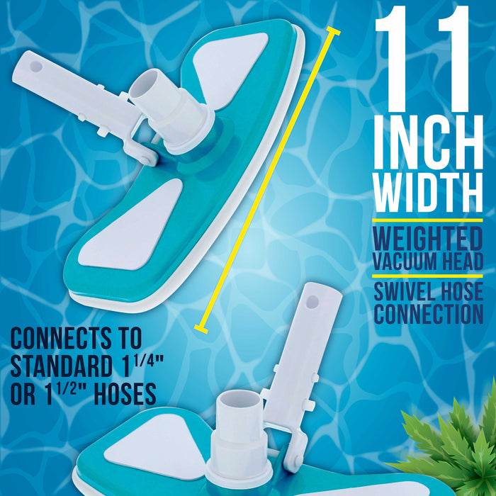 U.S. Pool Supply® 11" Weighted Butterfly Pool Vacuum Head with Swivel Hose Connection & EZ Clip Handle - Connect 1-1/4" or 1-1/2" Hose - Removes Debris, Cleans Floors
